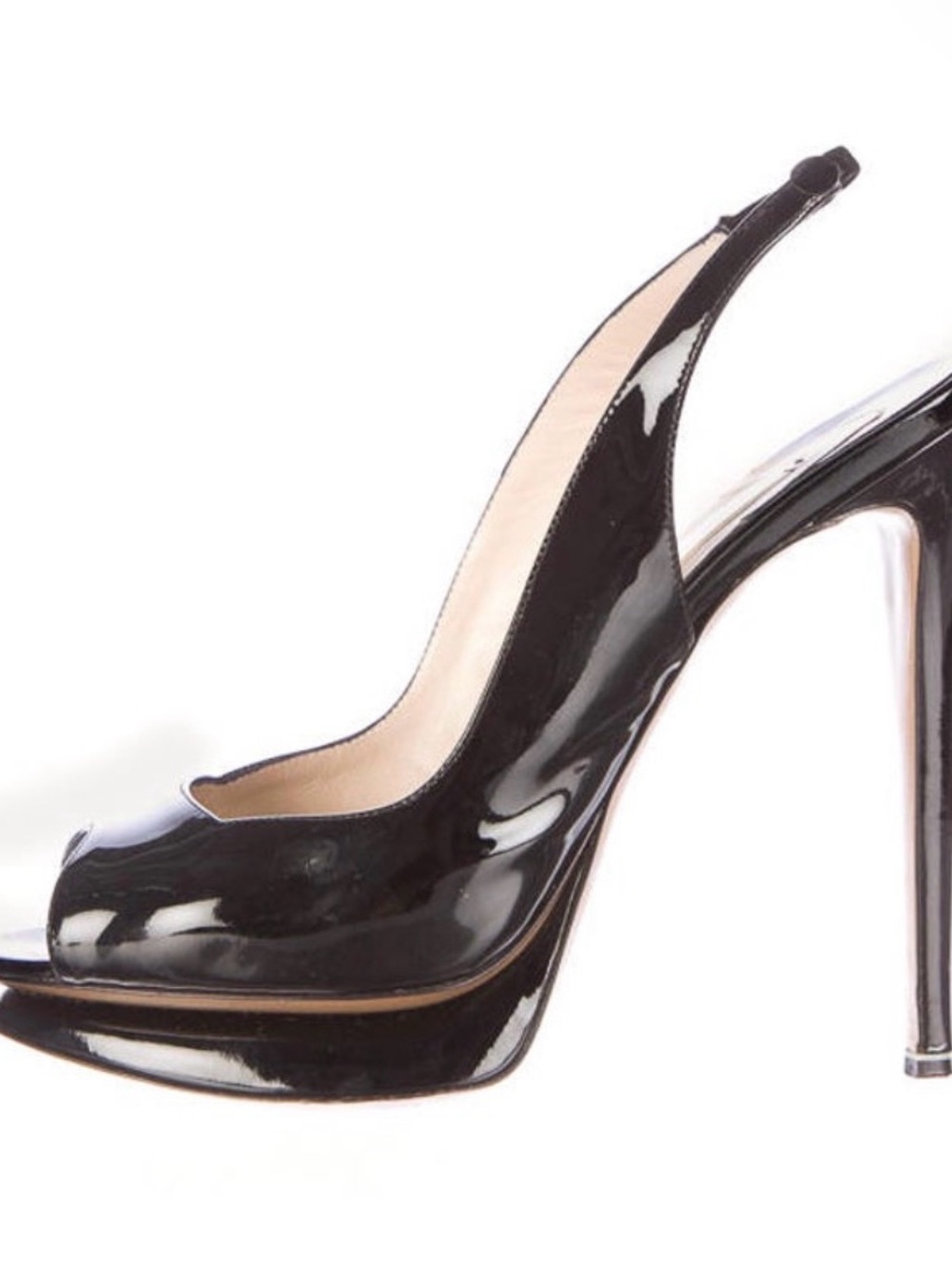 Alexandre Birman Black Patent Peep-Toe Slingback Heel